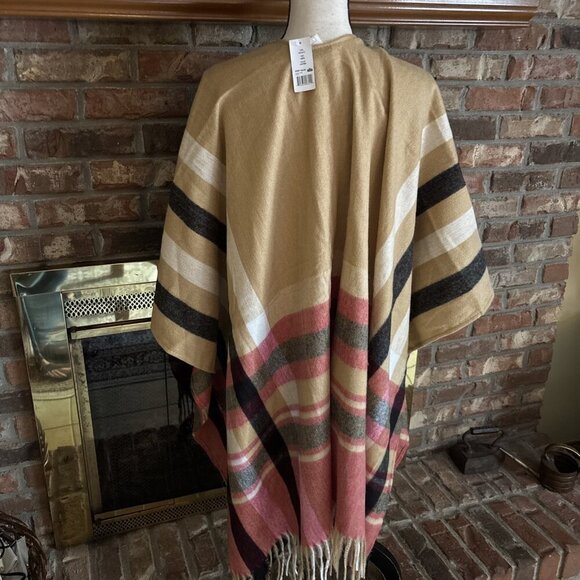Woolrich plaid fringed lightweight poncho cape ONE SIZE - NWT - Picture 3 of 4